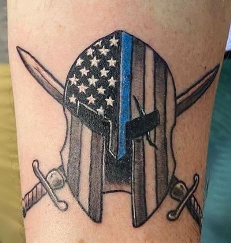 Tattoos - Simple blue on black flag on helmet - 144269